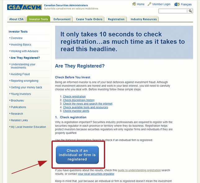 National Registration Search landing screen